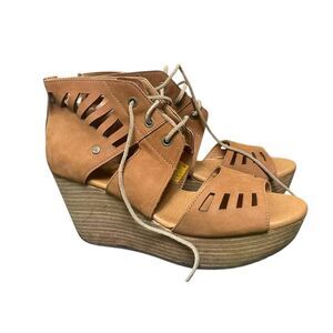 CAT Caterpillar Women's Tan Wedge Heeled Chunky Lace Strappy Sandals Size 9